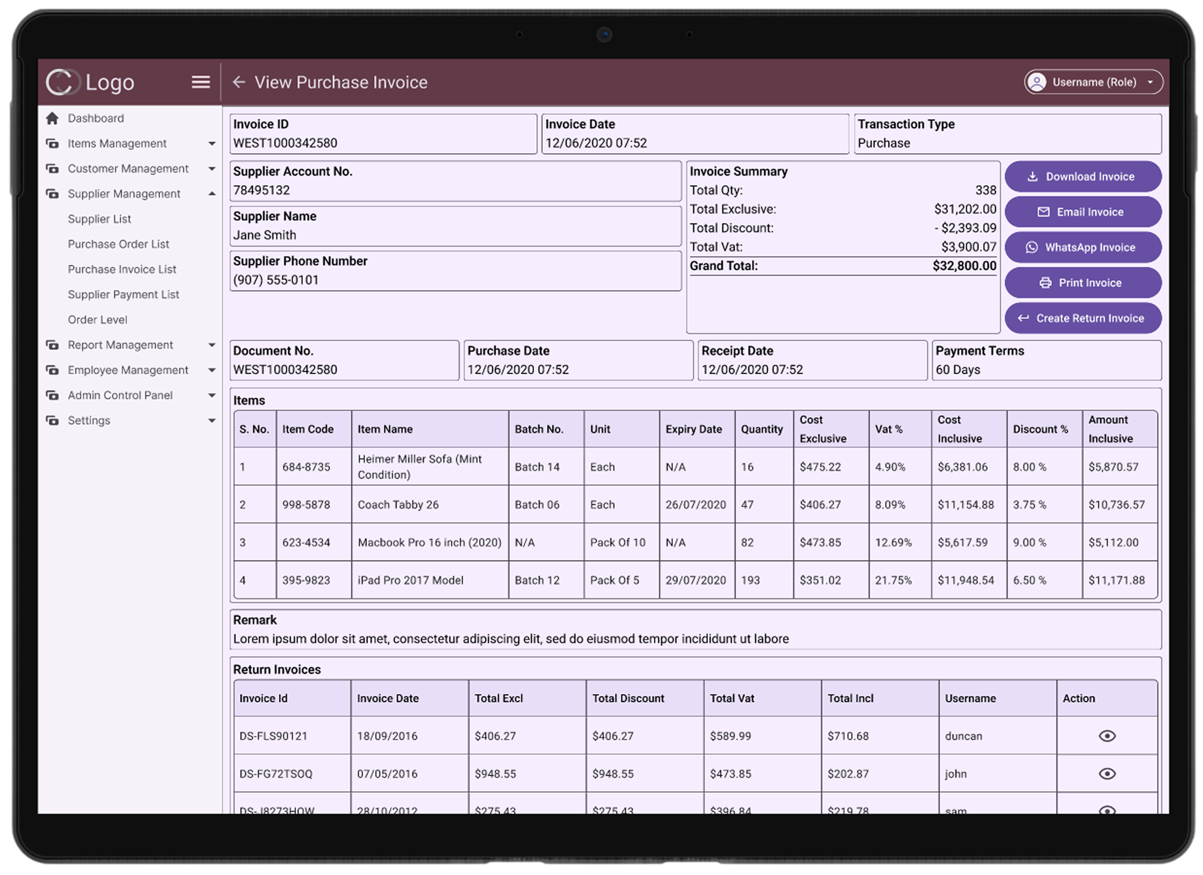 View Purchase Invoice